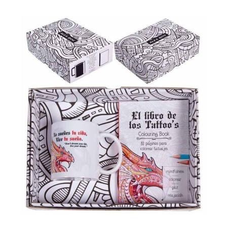 TAZA MANDALA CON LIBRO "EL LIBRO DE LOS TATTOO´S"